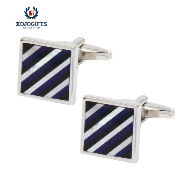 Mother of Pearl and Blue and white Striped Cufflinks-KMC030